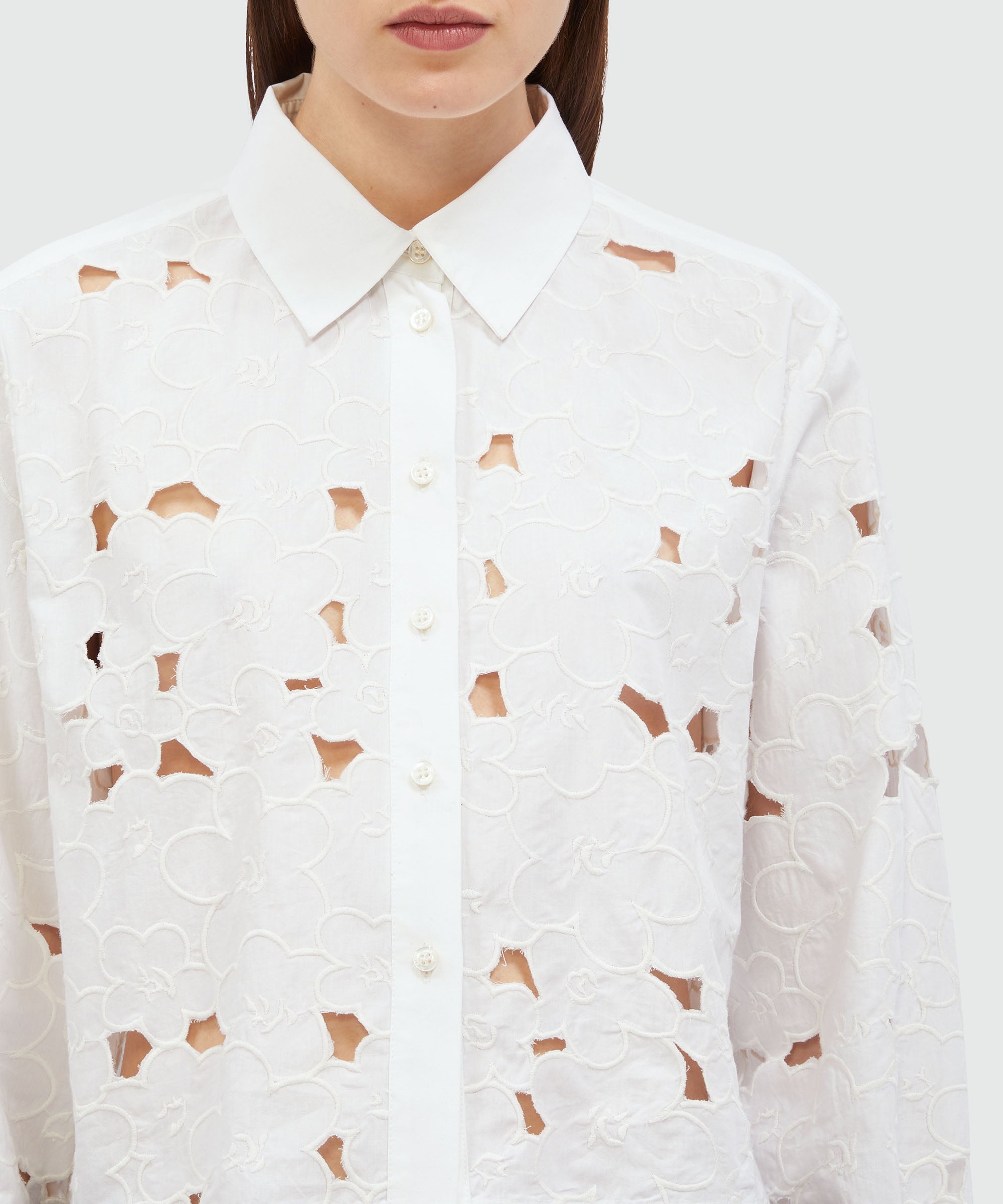 Cropped shirt in white Sangallo cotton - 5