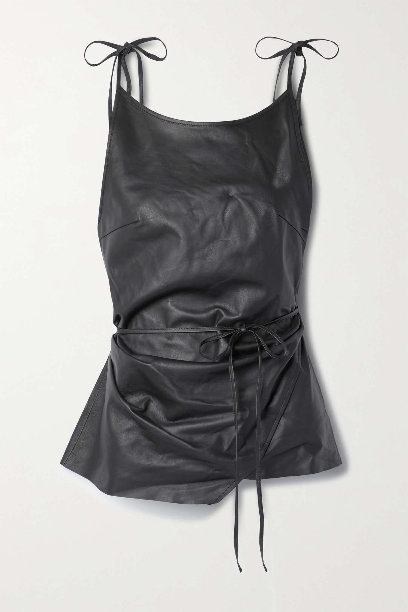 Asymmetric wrap-effect leather tank - 1