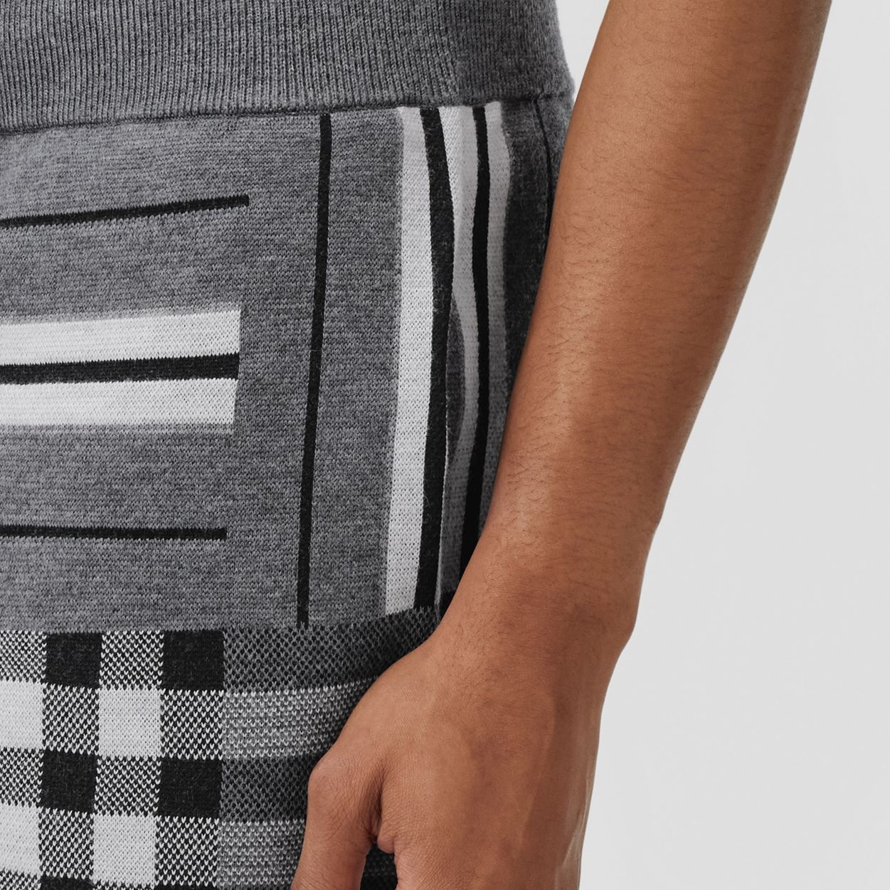 Check and Stripe Wool Blend Jacquard Shorts - 3