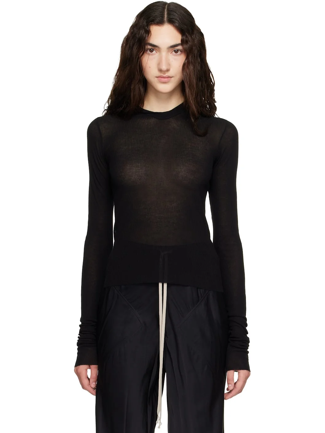 Black Tower Cropped Rib LS Hoodie - 1