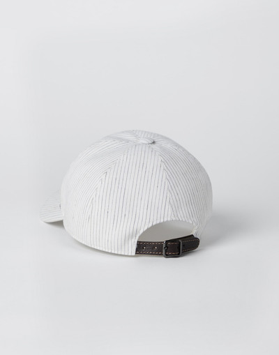 Brunello Cucinelli Striped comfort linen and cotton baseball cap with shiny band outlook