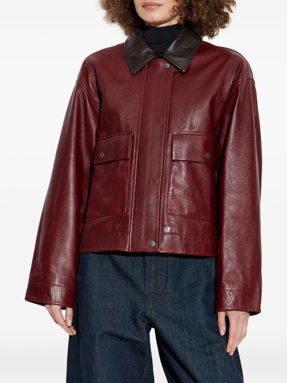 flap-pocket leather jacket - 3