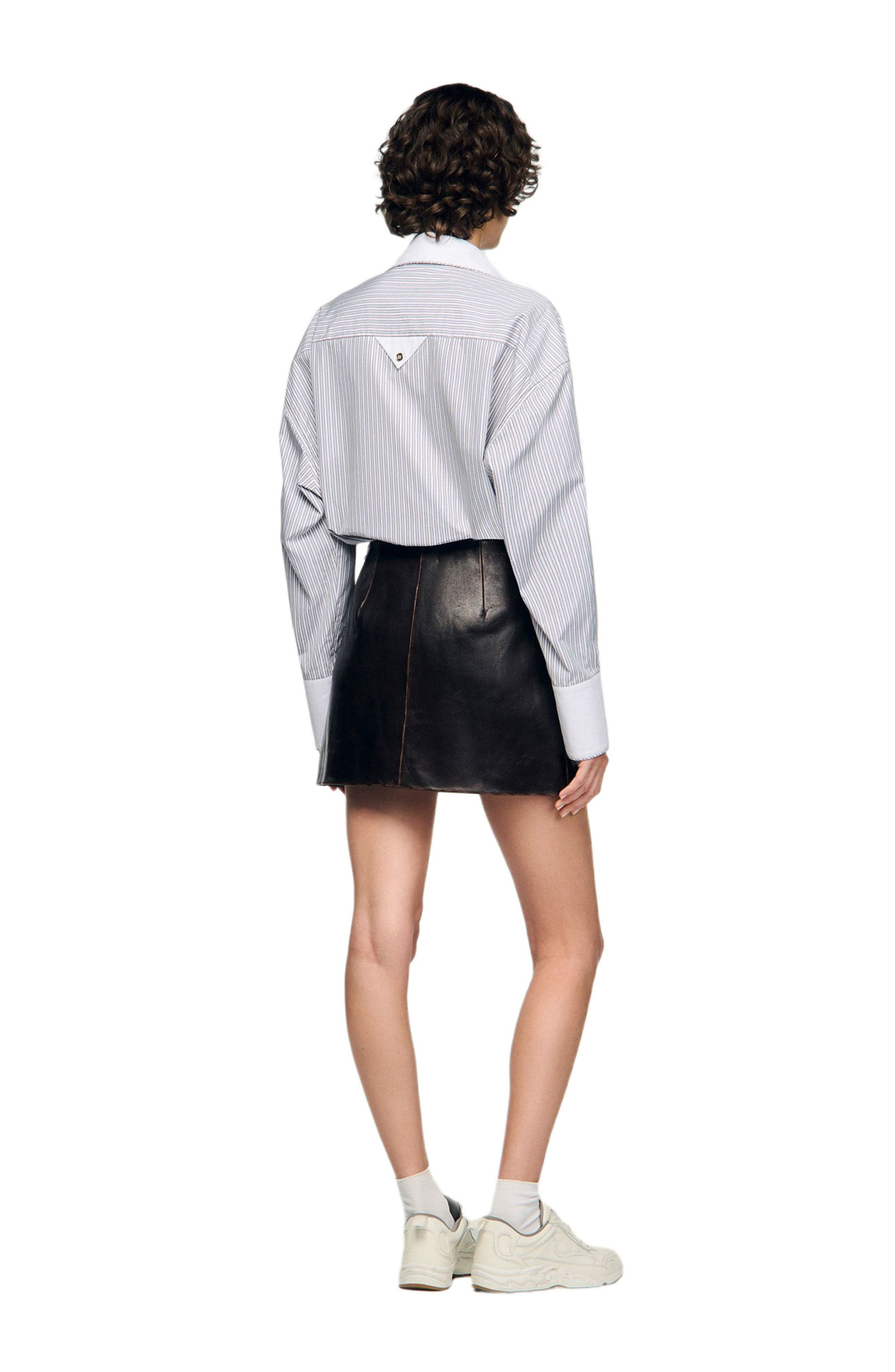 SANDRO Short aged leather skirt in Brown at Nordstrom - 3