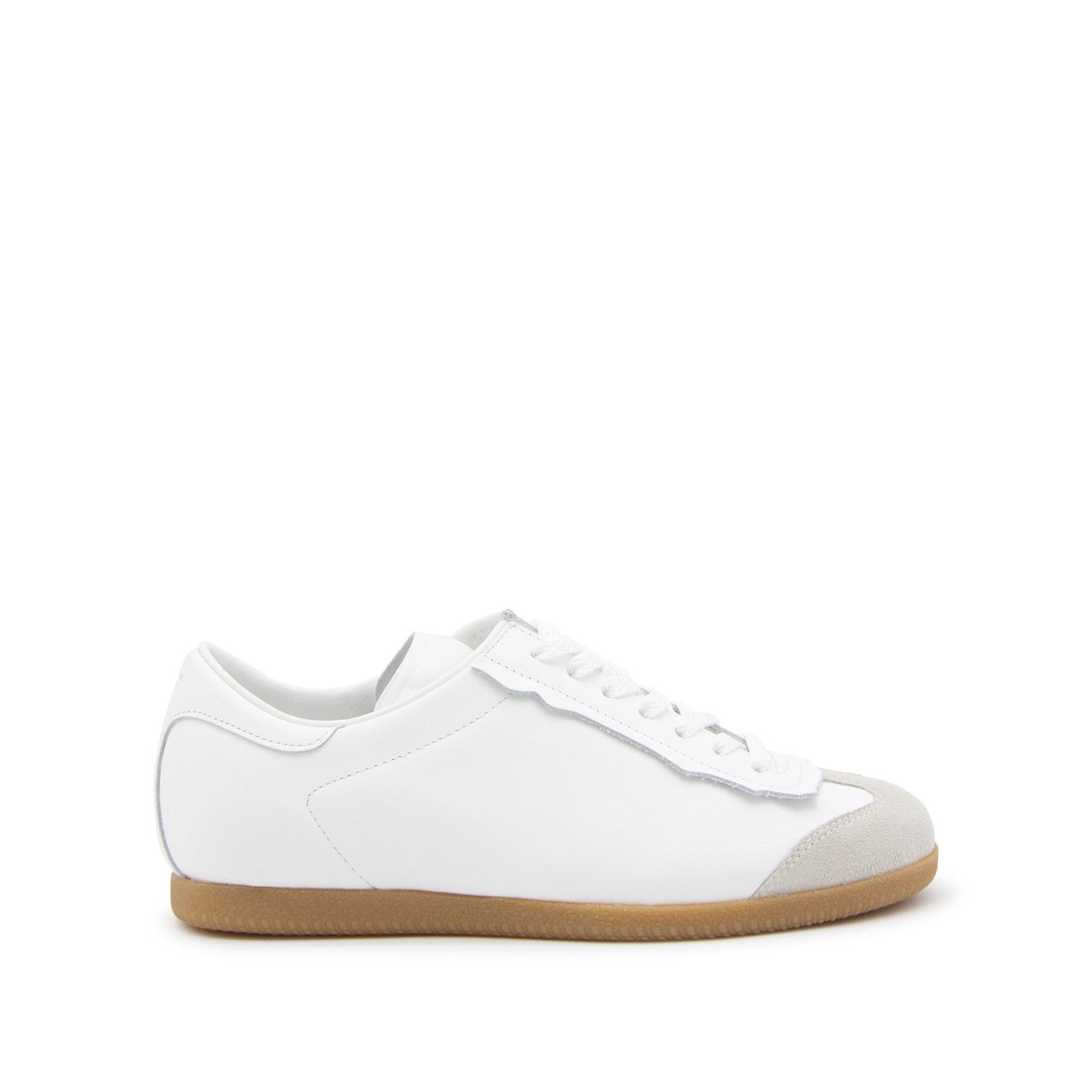 WHITE LEATHER AND GREY SUEDE SNEAKERS - 1