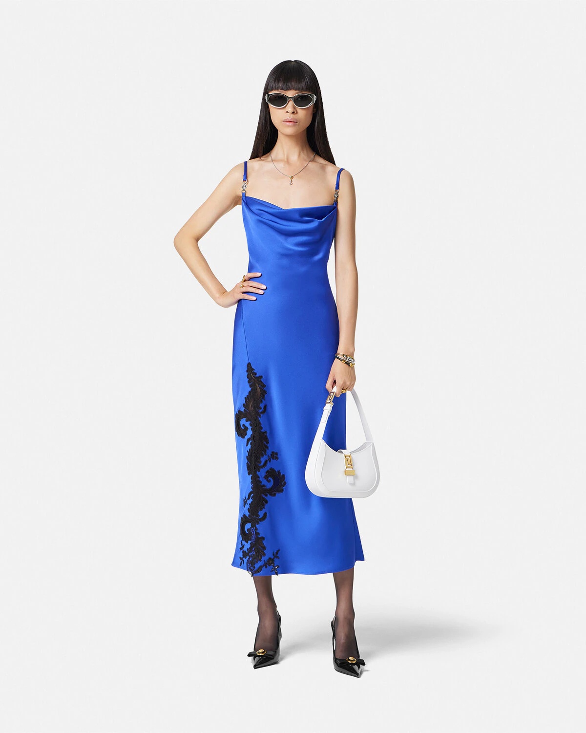 Barocco Lace Cowl Slip Midi Dress - 2