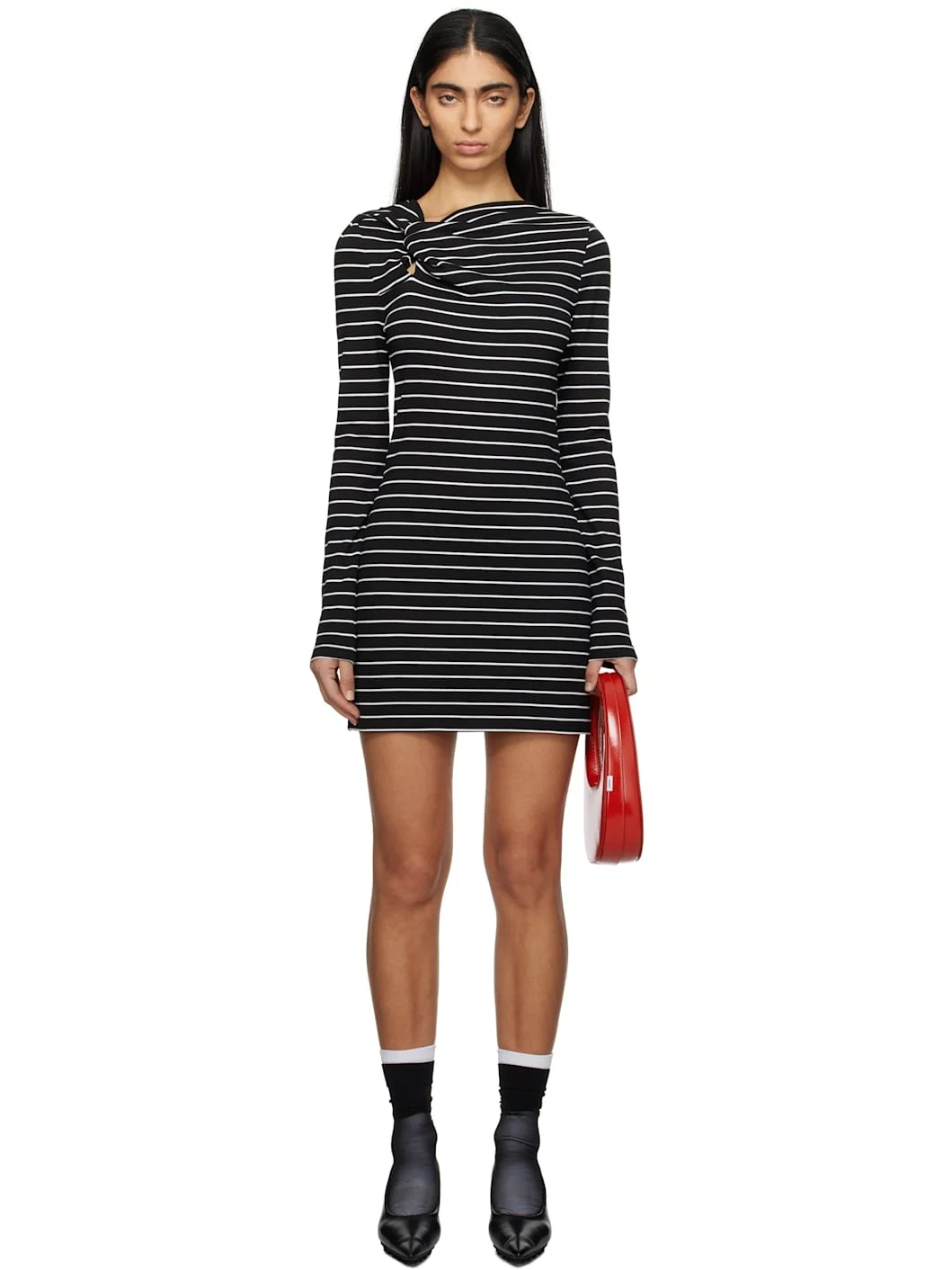 Black & White Striped Minidress - 1