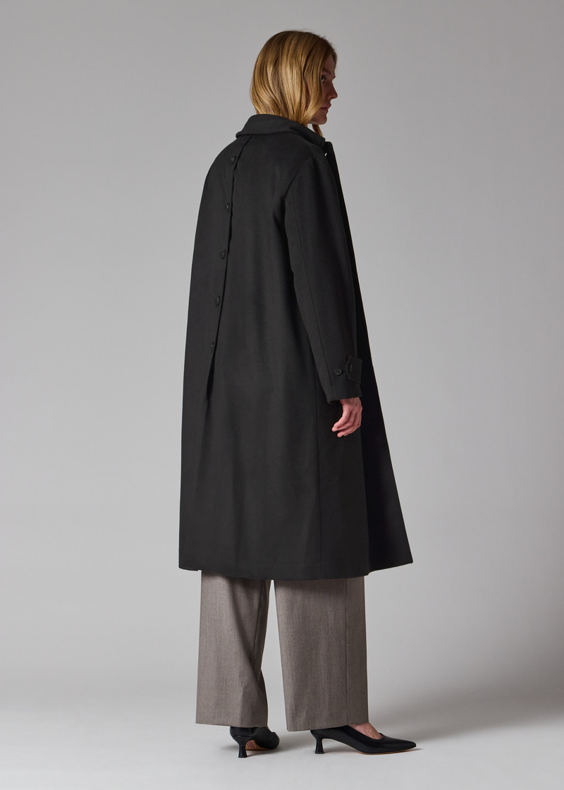Women's Navy Wool-Cashmere Blend Back-Button Coat 10