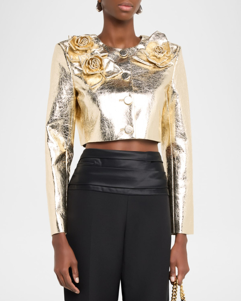Signe Metallic Jacket with Flower Appliqué 4