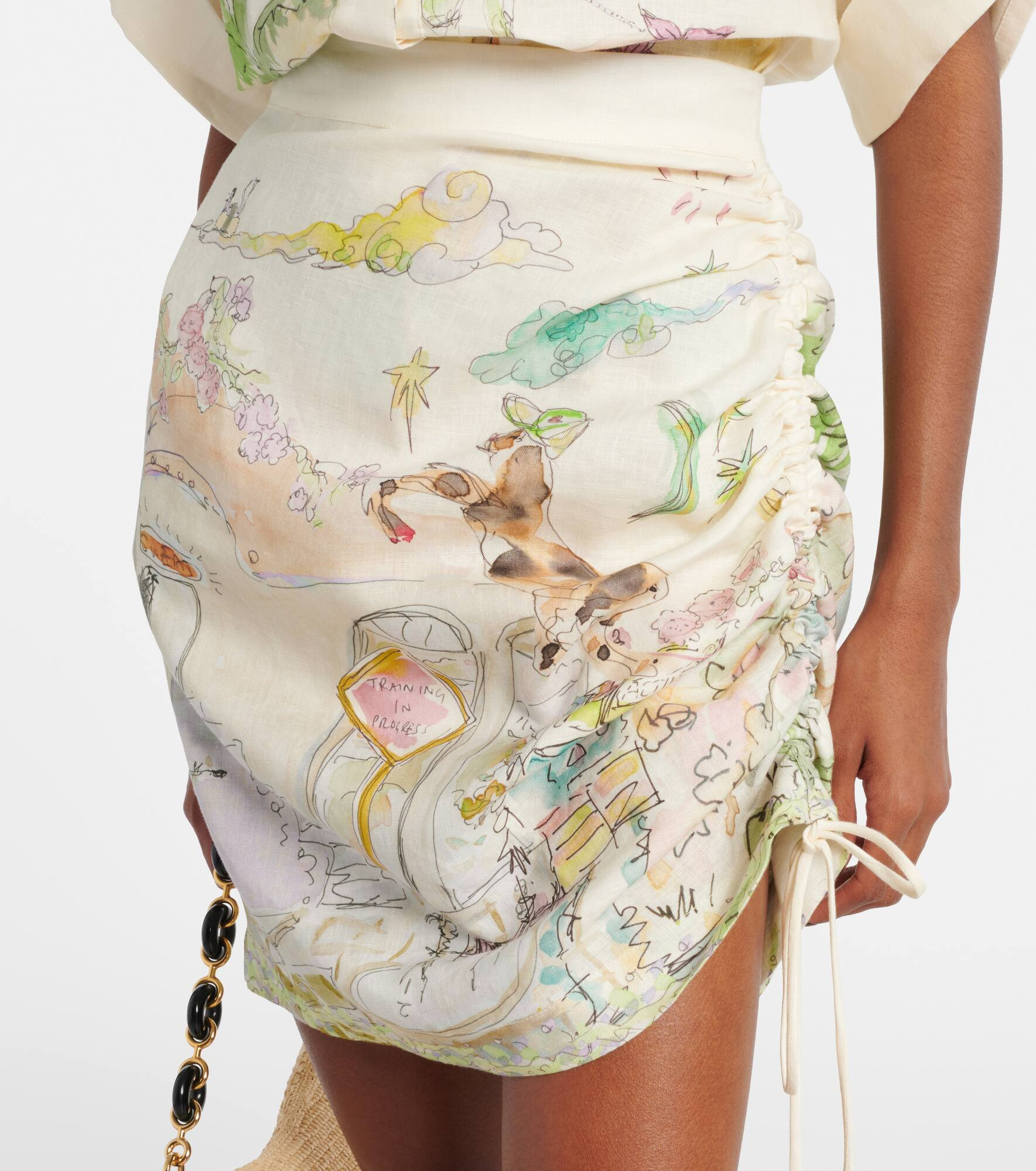 Anouk printed gathered linen miniskirt - 4