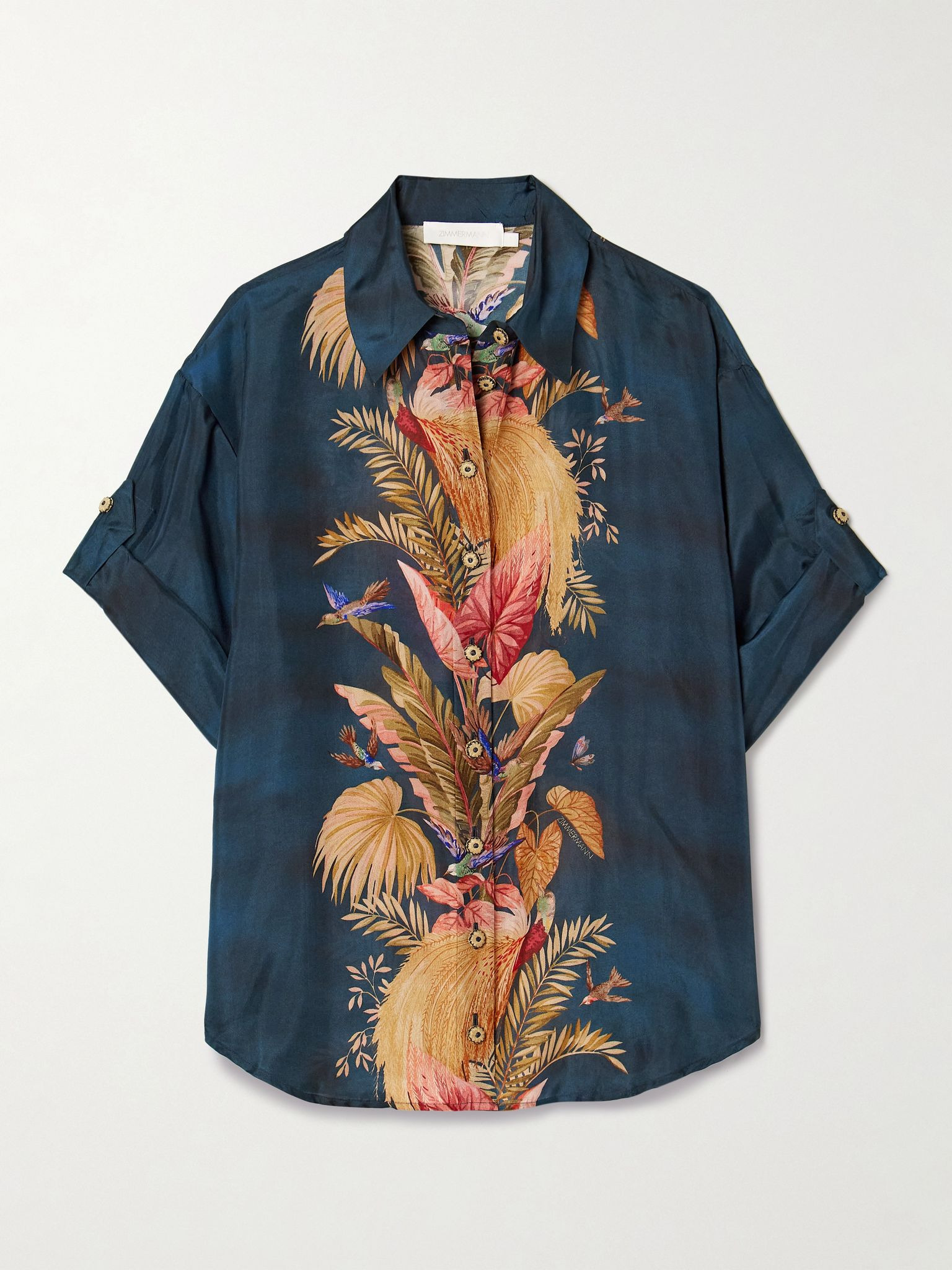 Ascension printed silk-satin shirt Blue - 1