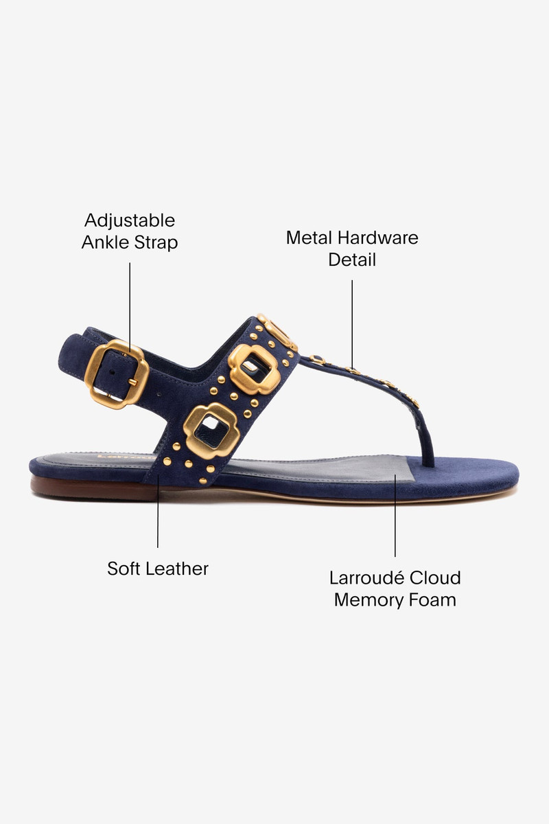 Milan Studs Thong Sandal In Navy Suede 5