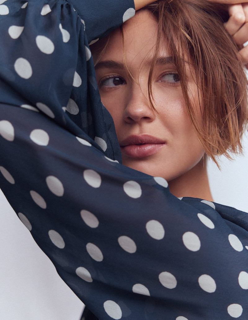 High Neck Occasion Dress-French Navy, Painted Dot 3