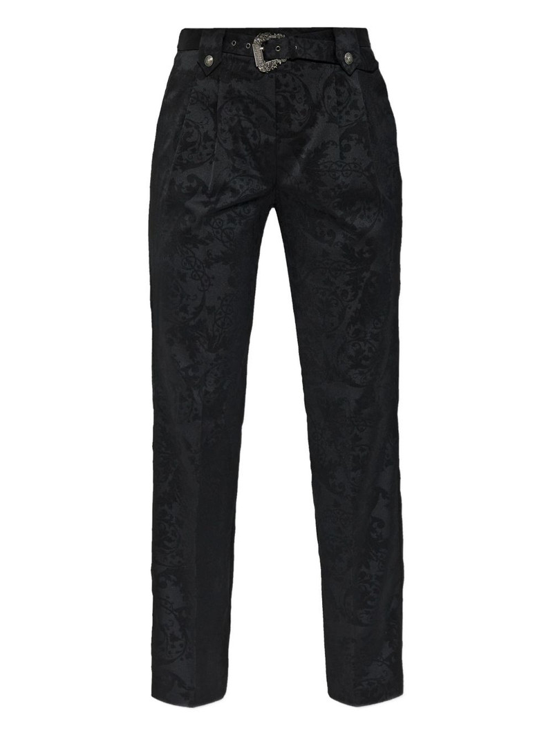 damask-pattern belted trousers 1