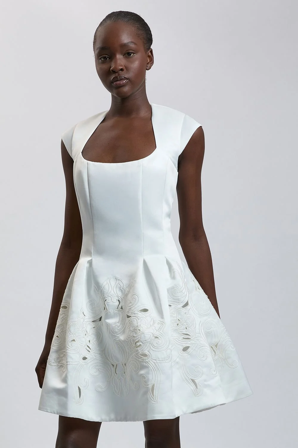 Tailored Satin Cutwork Mini Dress - 1