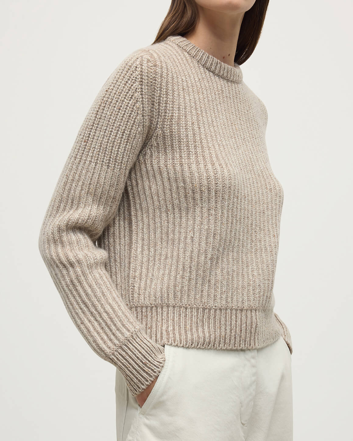 High Neck Donegal Cashmere Cream Jumper - 5