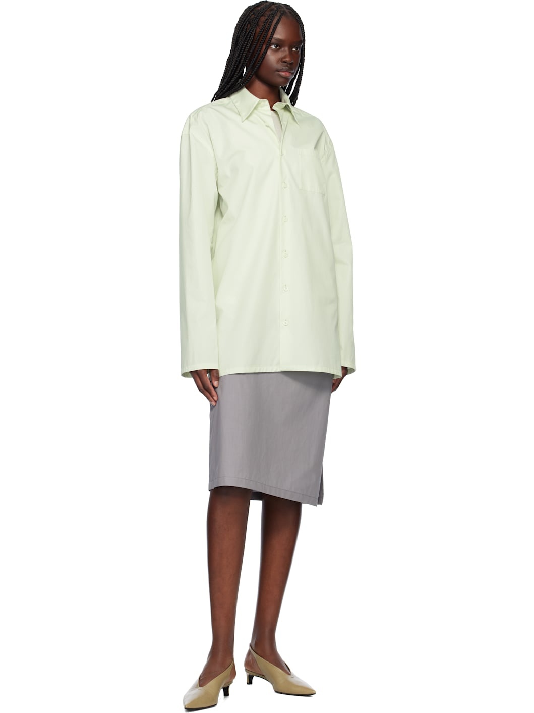 Green Popeline Cotton Shirt - 4