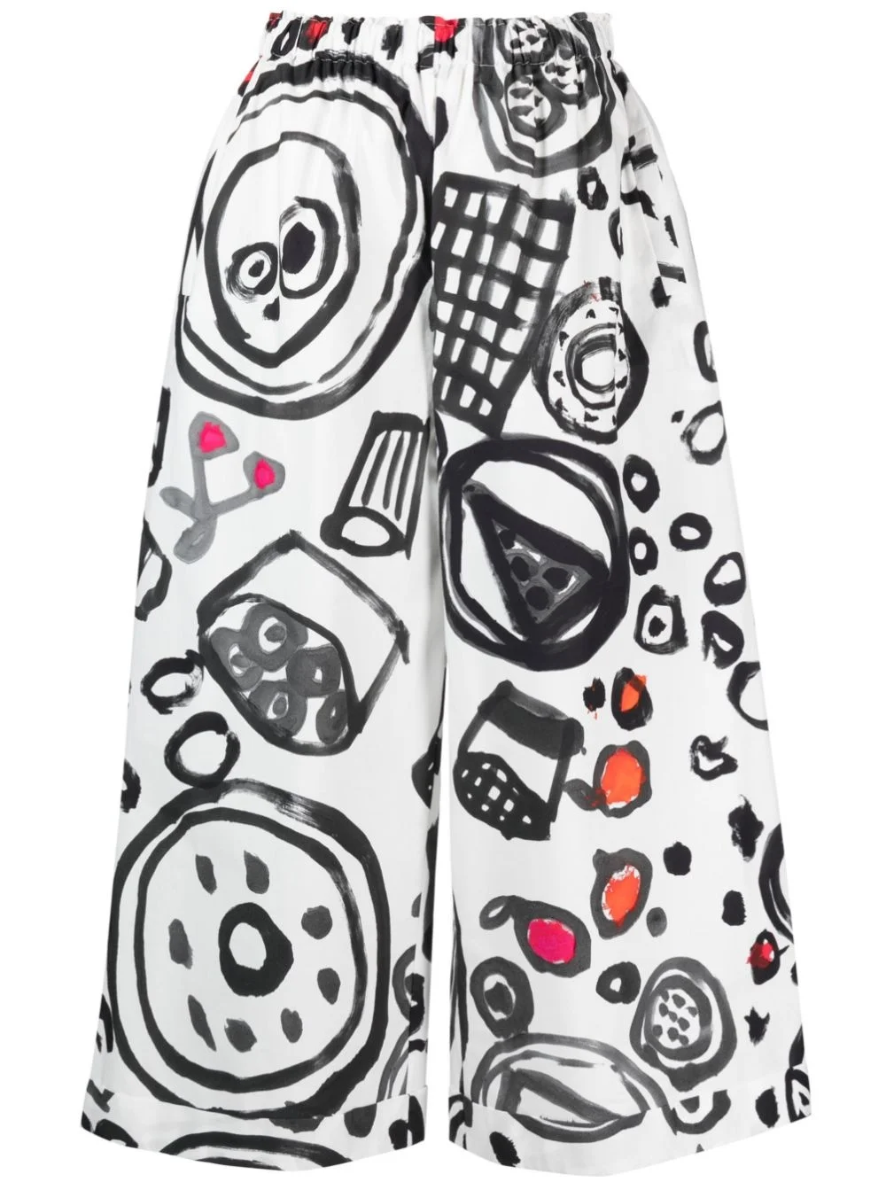 printed cotton wide-leg trousers - 1