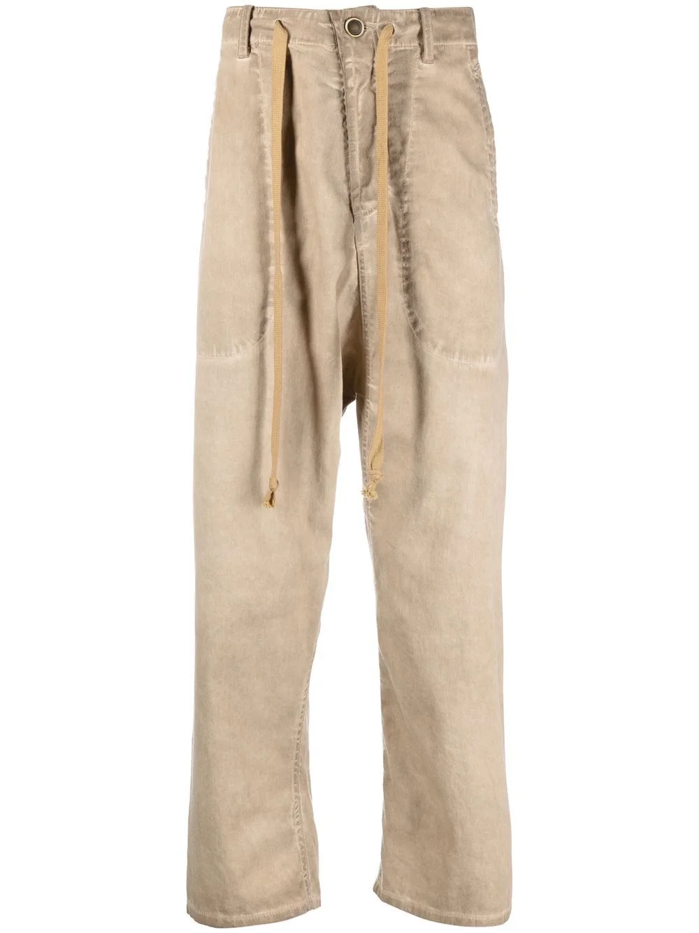 distressed-effect drop-crotch trousers - 1