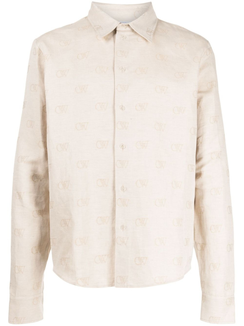 logo-jacquard cotton-linen shirt 1