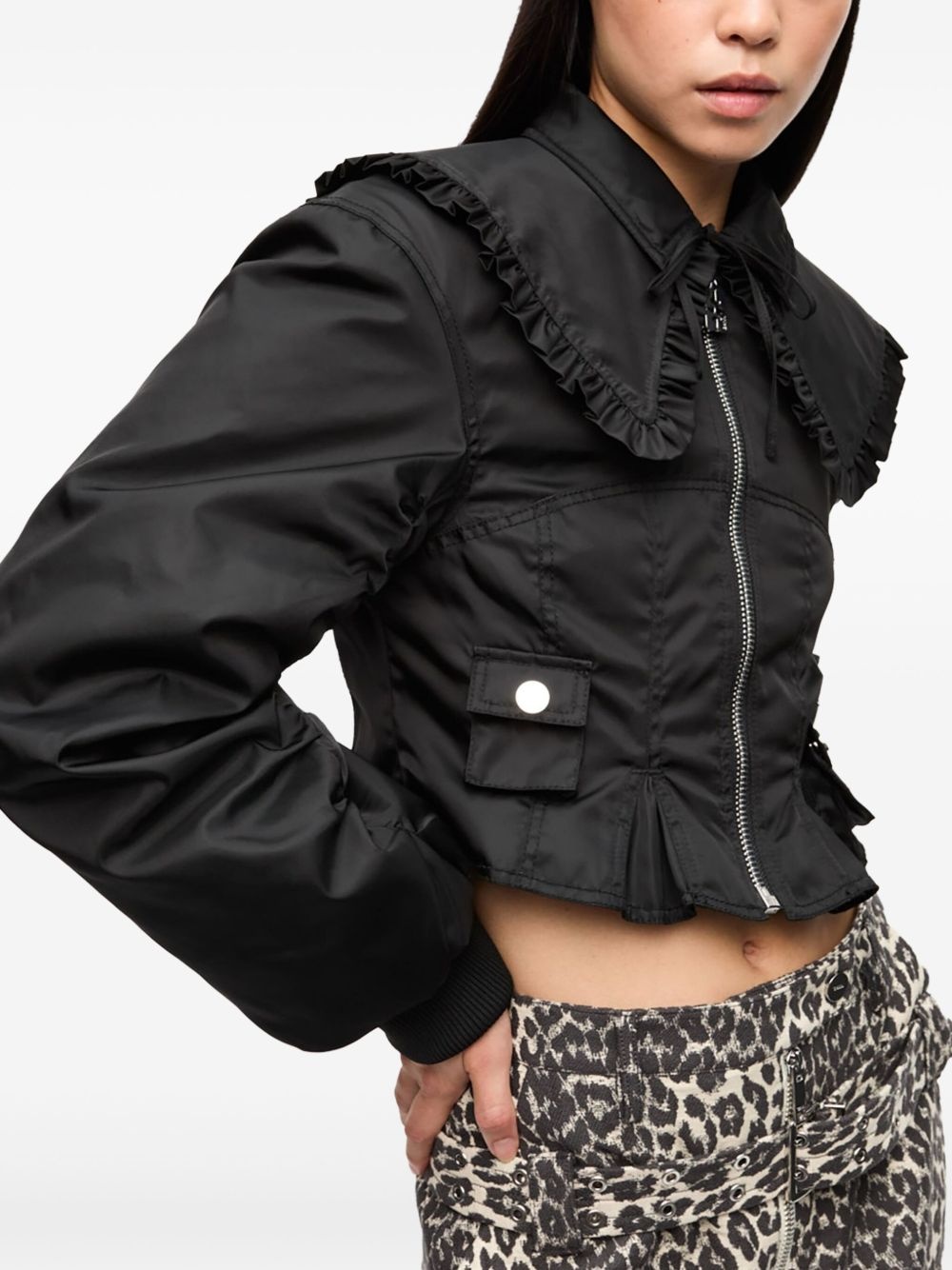 ruffle-collar bomber jacket - 4