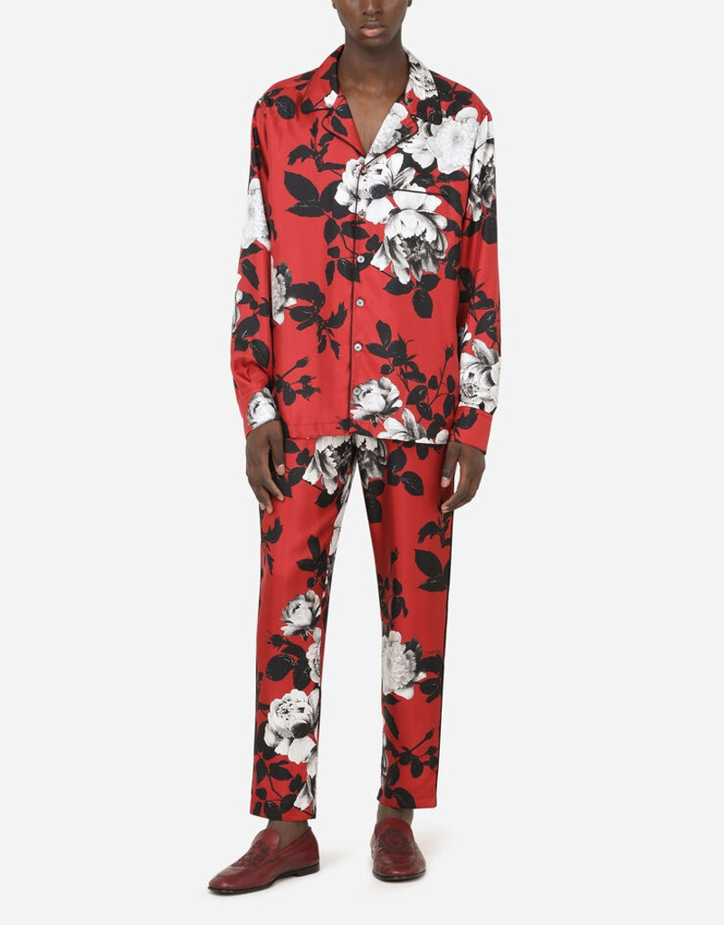 Dolce & Gabbana Camellia-print silk pajama shirt outlook
