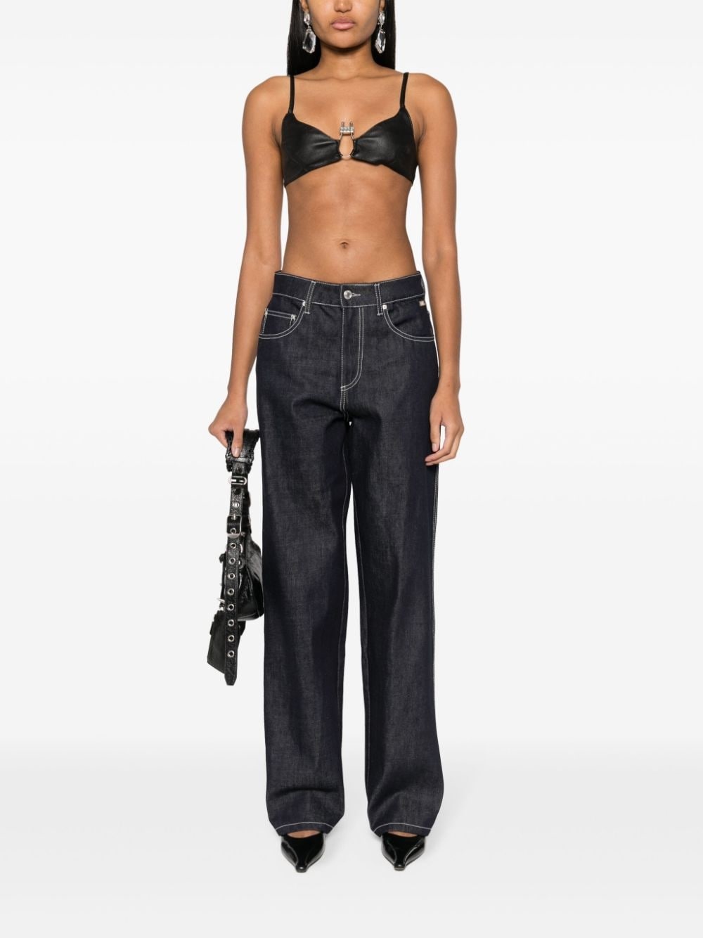 logo-plaque leather bralette - 2