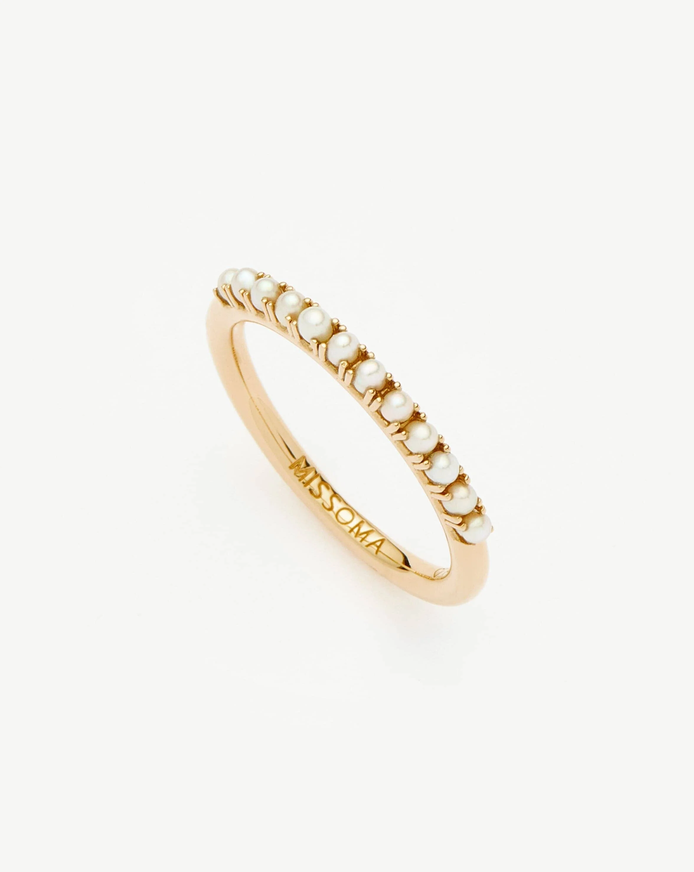 Solid Gold Half Eternity Pearl Ring - 1