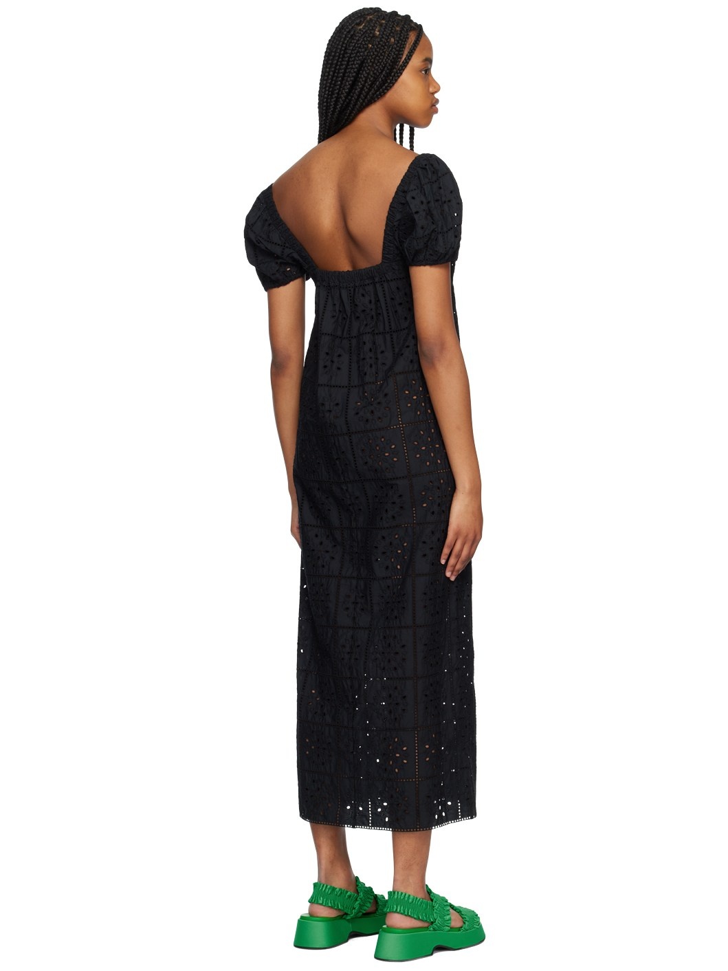 Black Puff Sleeve Midi Dress - 3