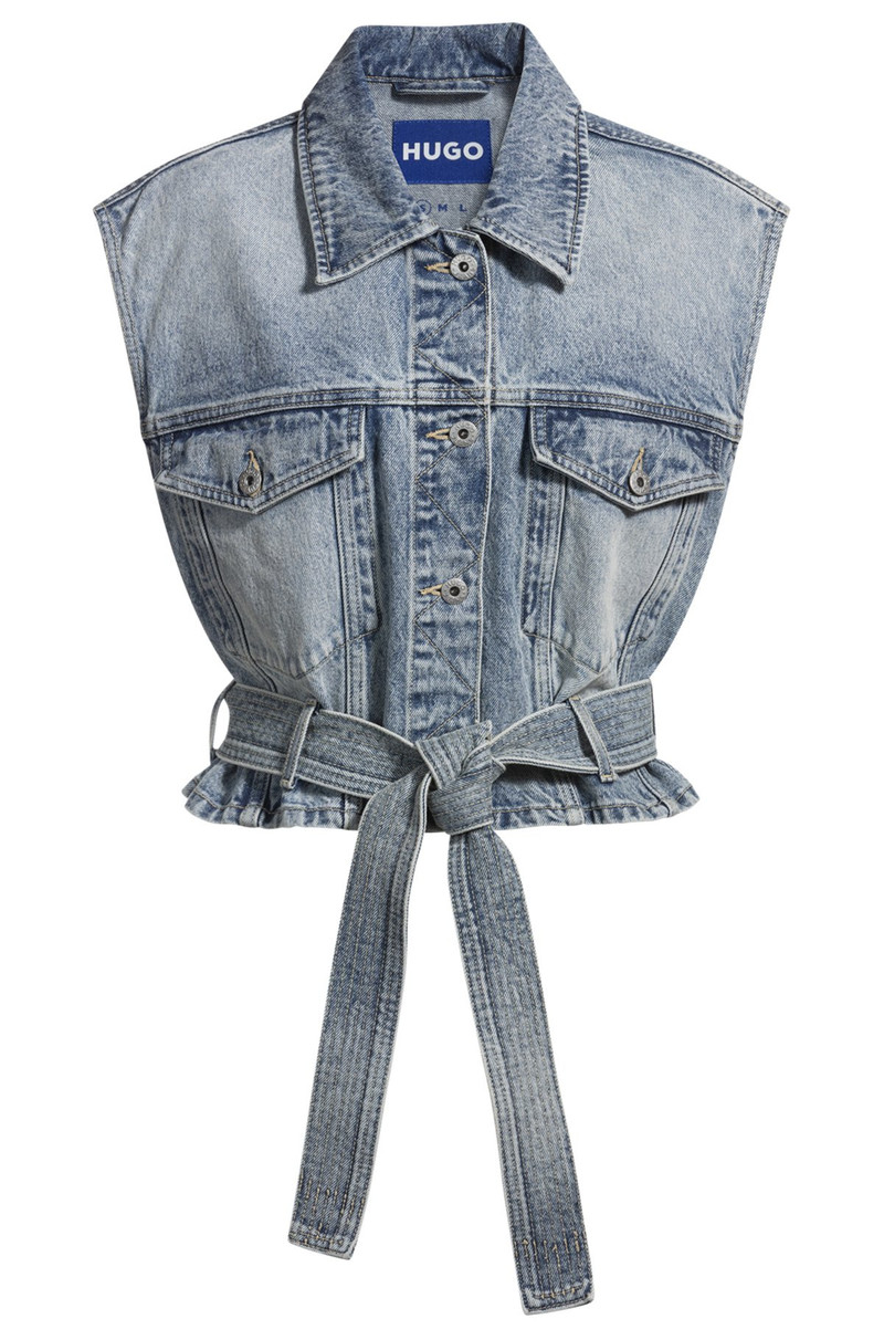 SLEEVELESS DENIM JACKET WITH STITCHED BELT 1