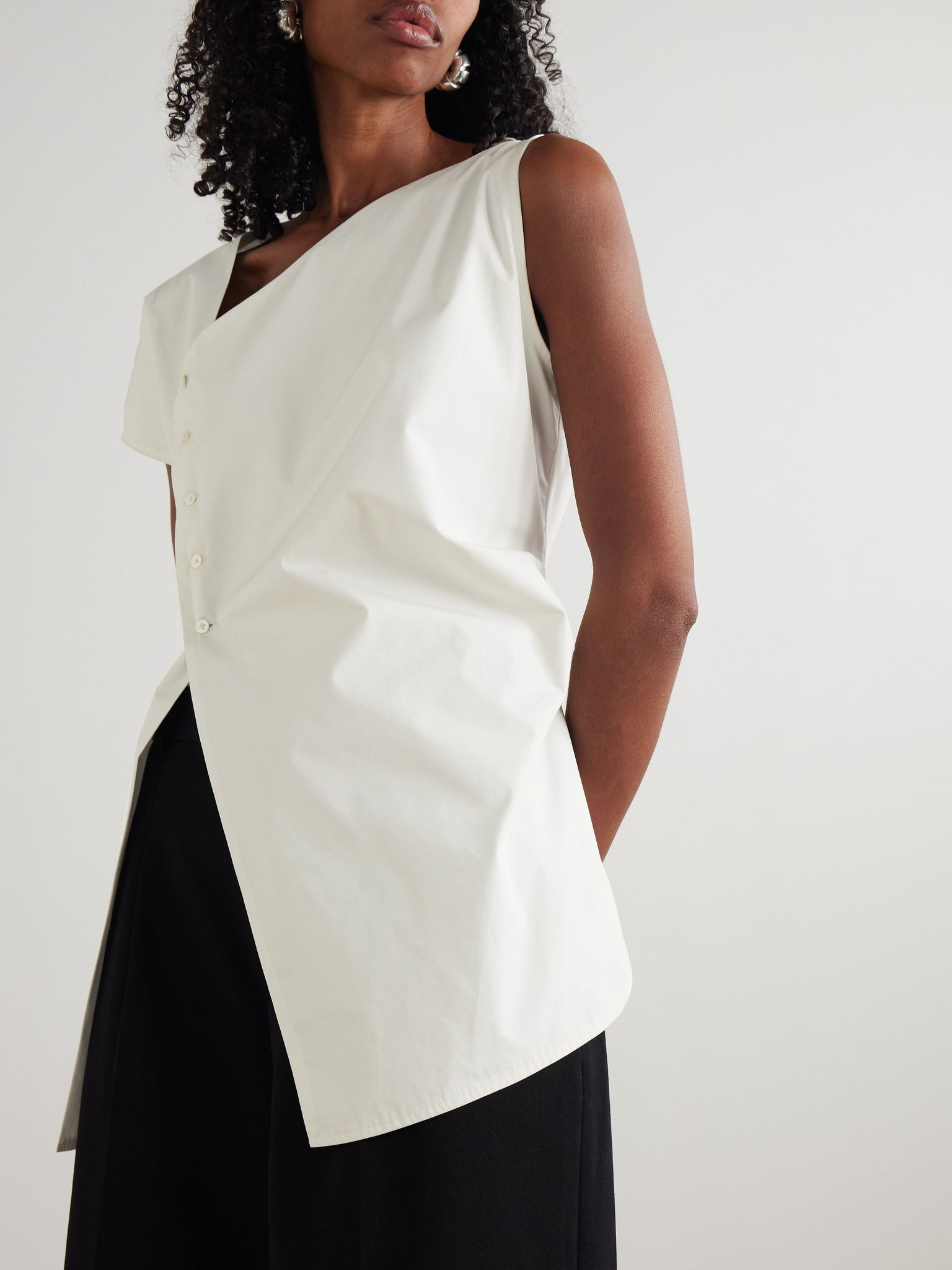 Asymmetric cotton-poplin top White - 3