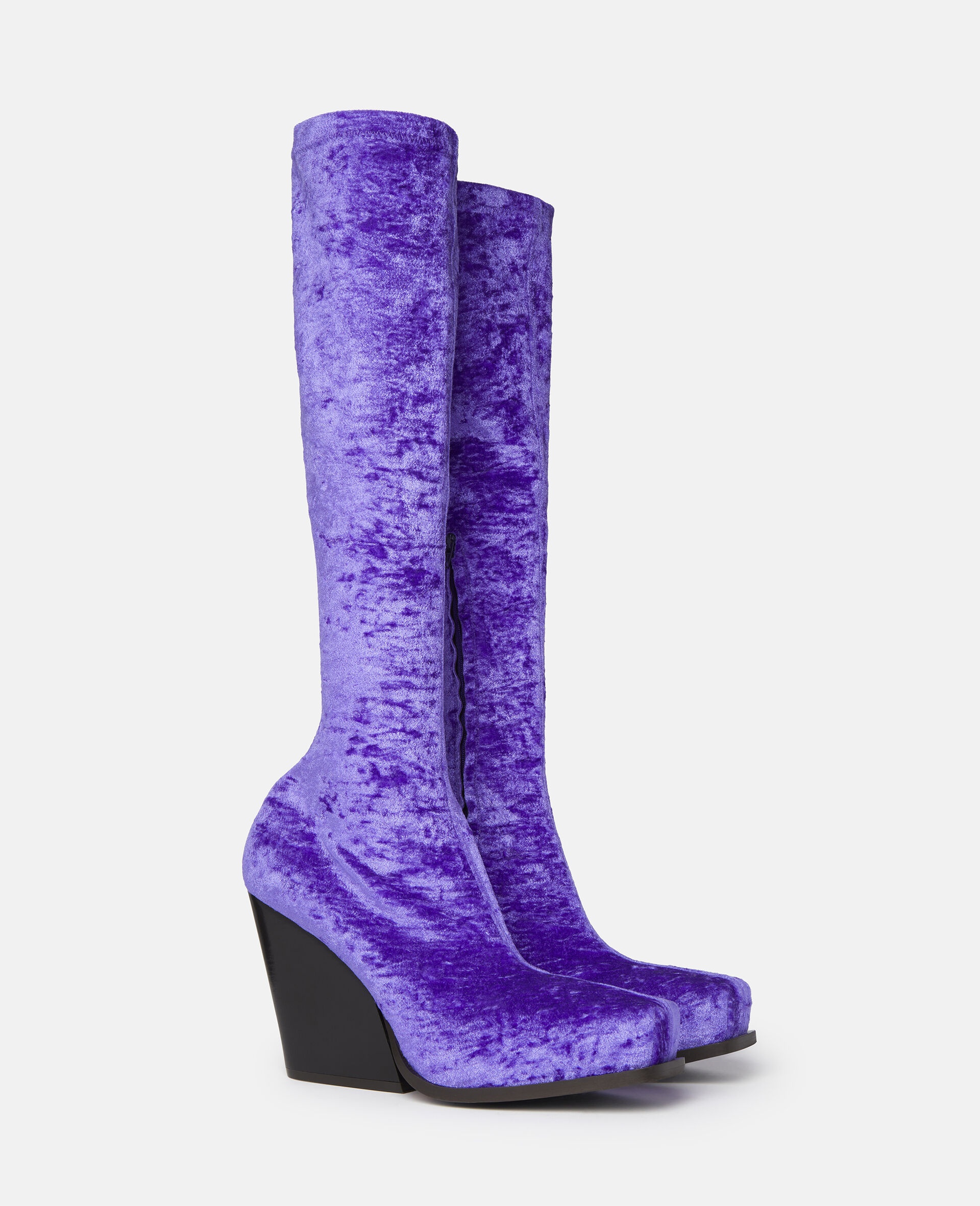 Cowboy Crushed Velvet Knee High Boots