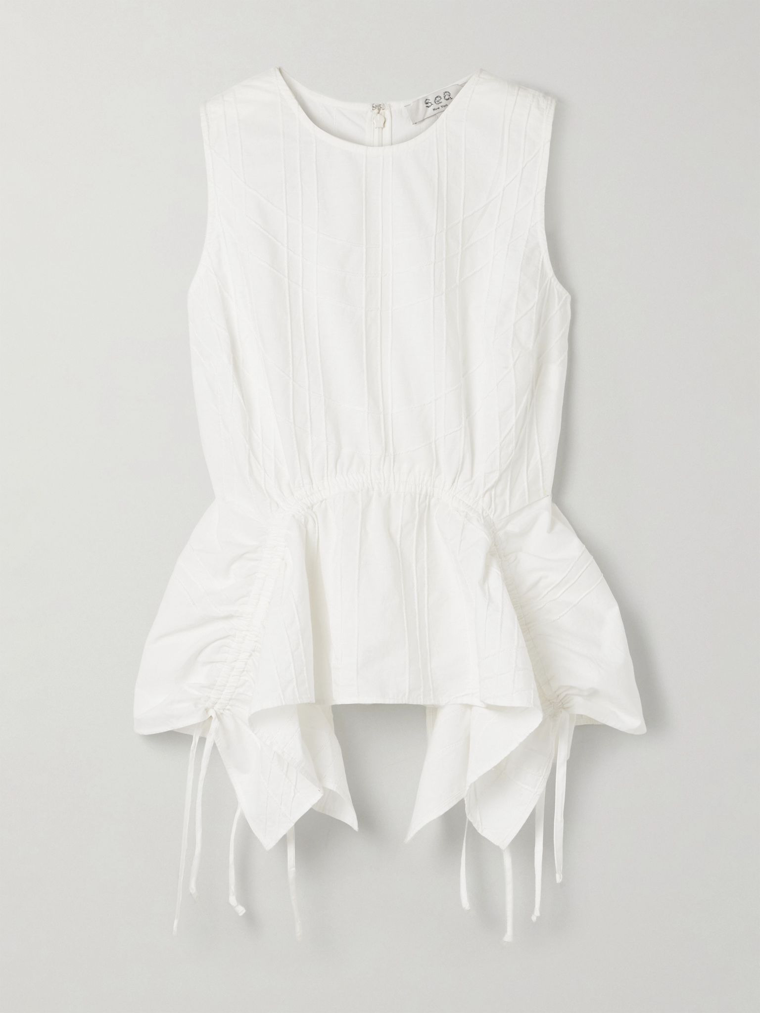 Camden ruched embroidered cotton-poplin peplum top White - 1
