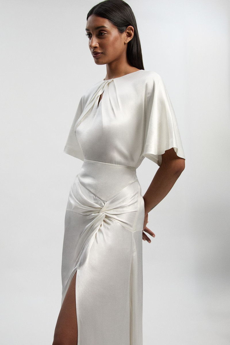 KAREN MILLEN Satin Back Crepe Twist Detail Woven Midaxi Dress outlook