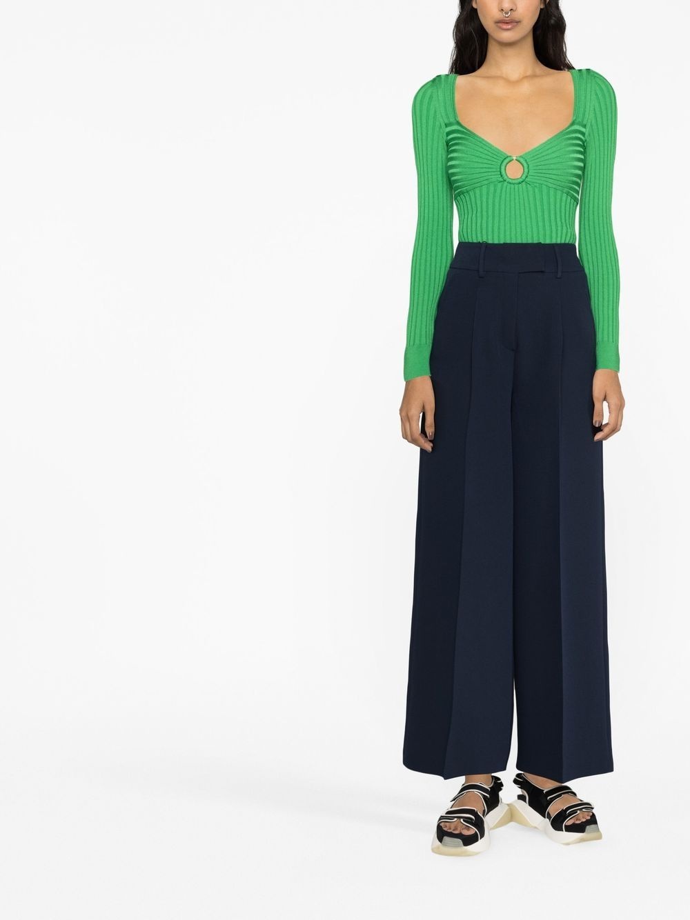 cut-out ribbed knitted top - 2