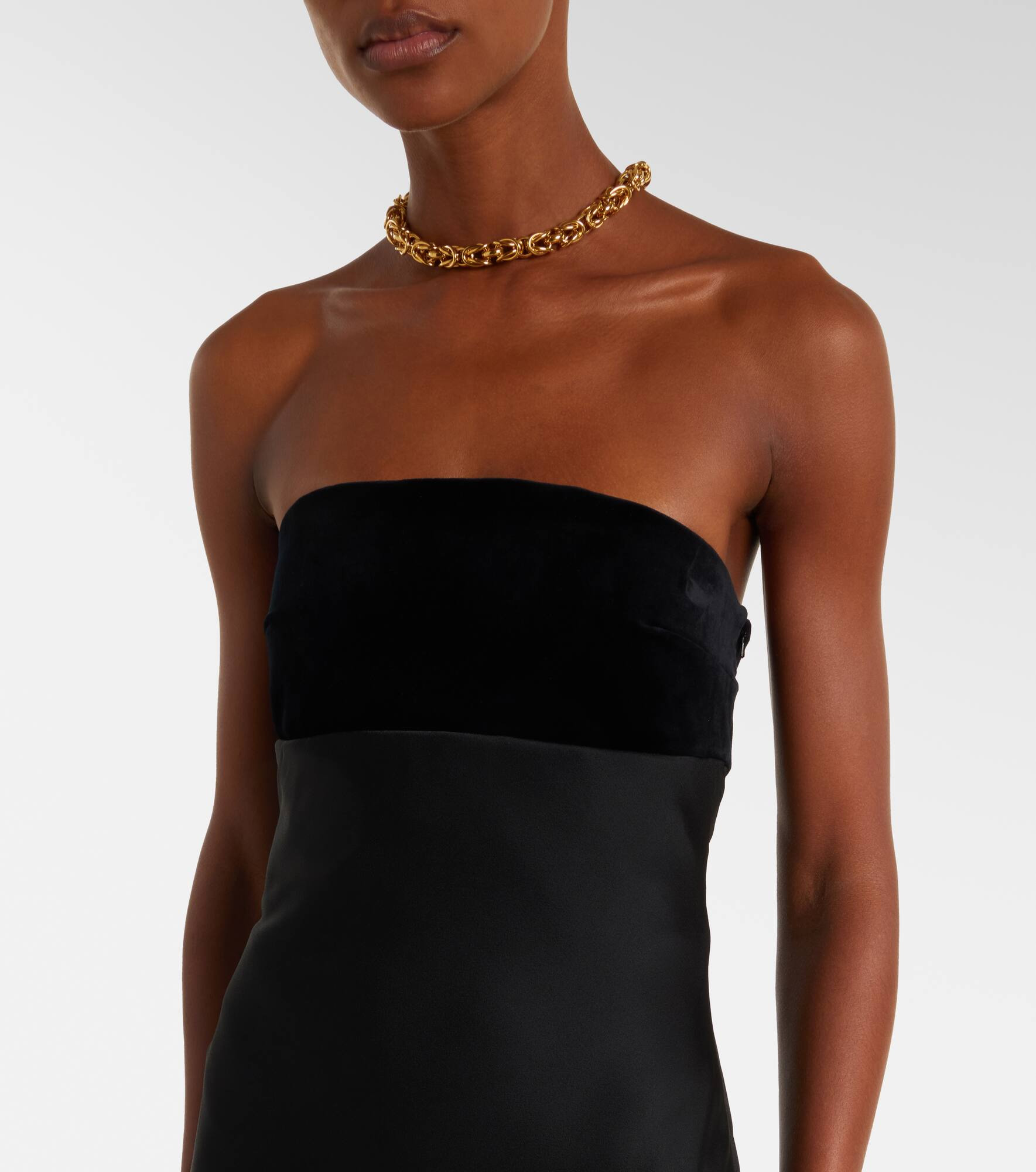 Baia velvet-trimmed satin bustier gown - 4