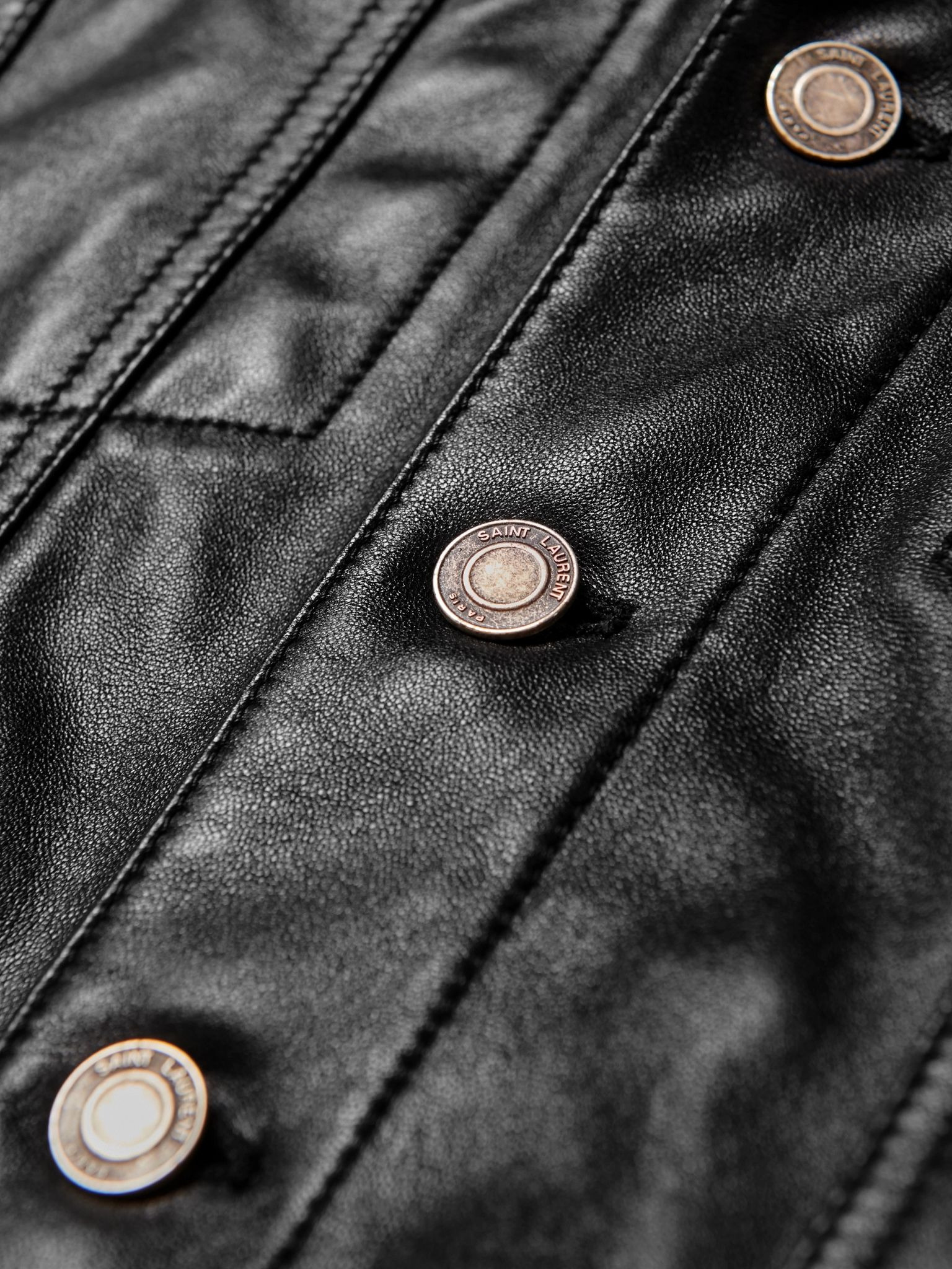 Slim-Fit Leather Trucker Jacket Black - 5