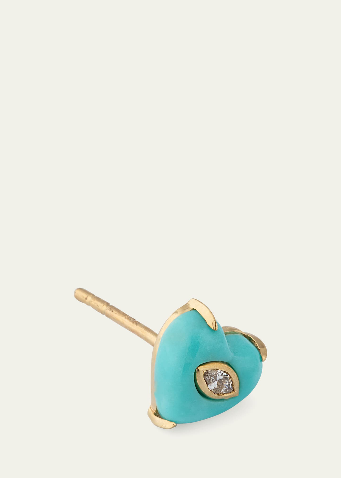 14K Yellow Gold Marquis Diamond and Turquoise Heart Earring, Single - 3