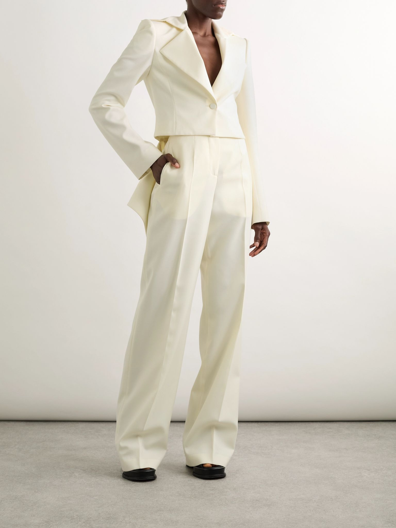 Pleated wool-twill wide-leg pants Off-white - 2