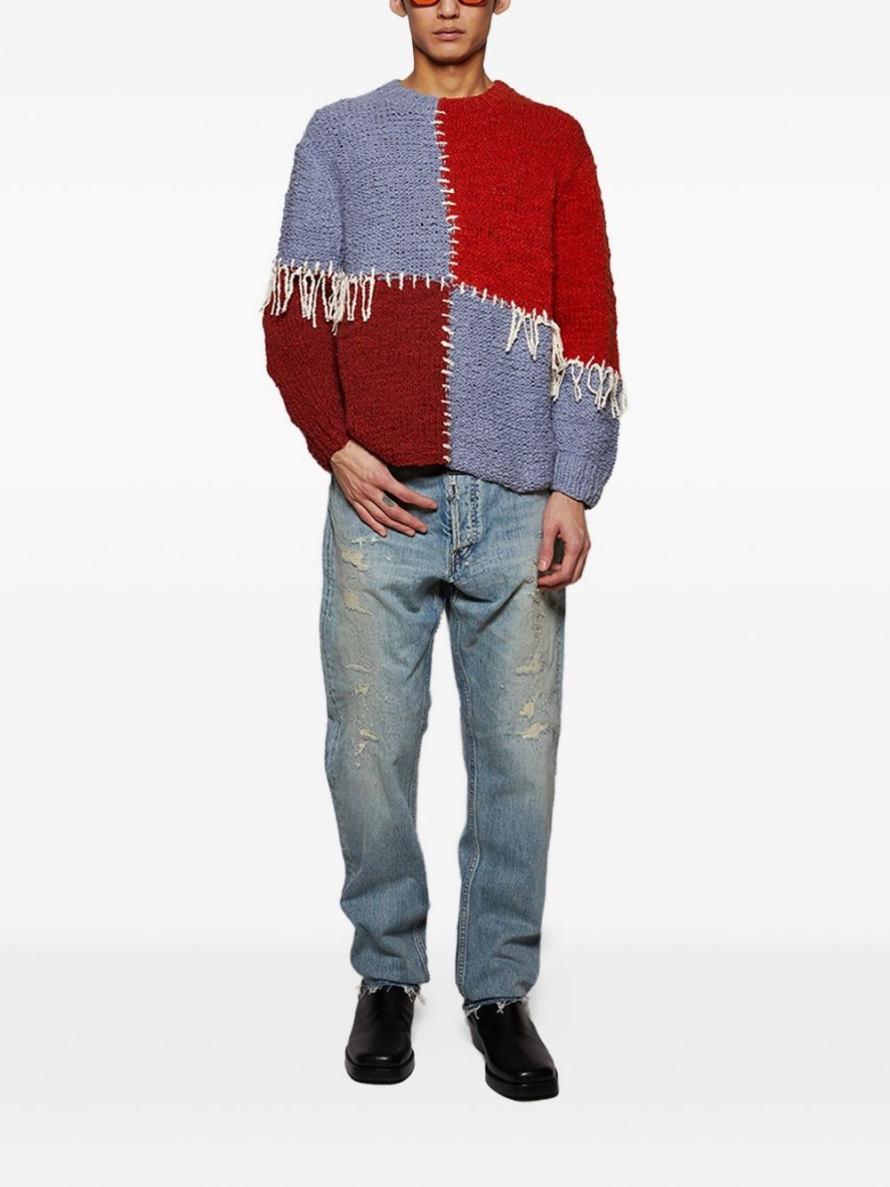 fringe-embellished patchwork sweater - 2