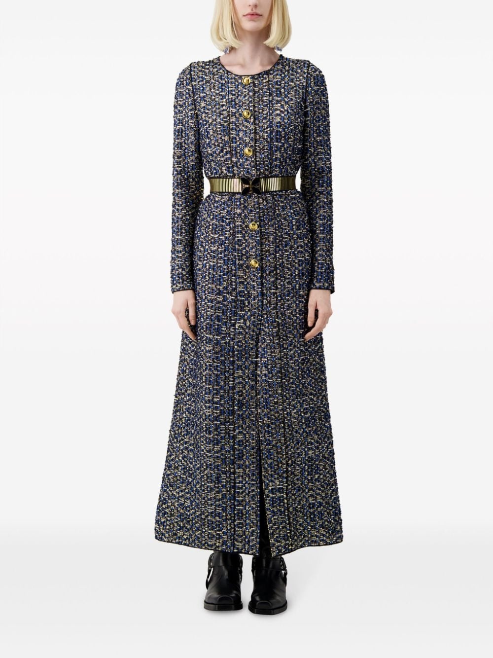 tweed A-line cotton maxi dress - 2