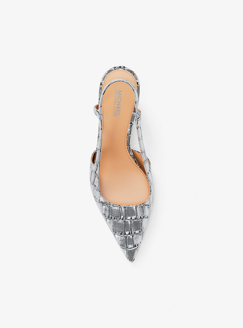 Alora Metallic Crocodile Embossed Leather Slingback Pump 5