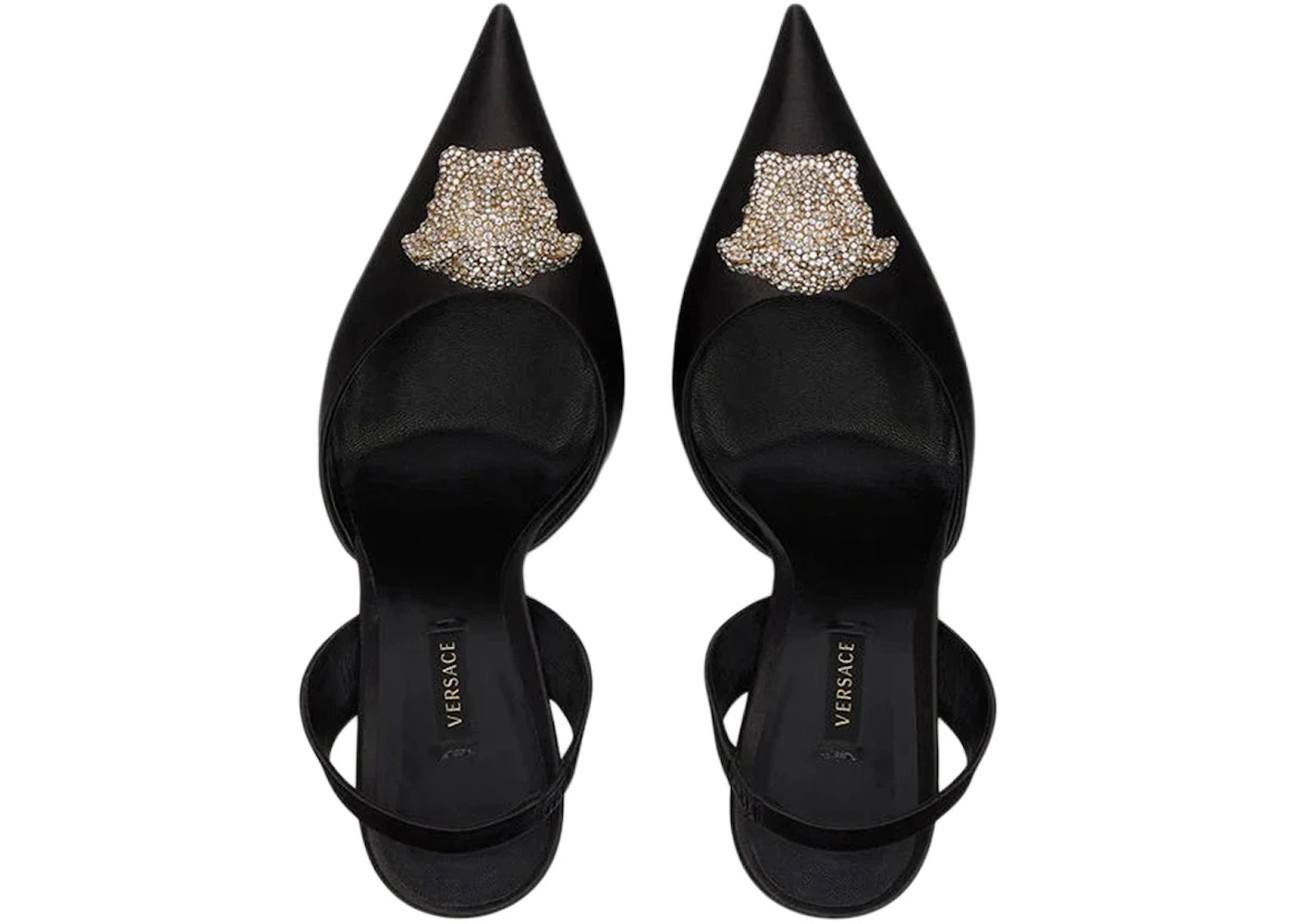 Versace Crystal La Medusa 110mm Slingback Pumps Black Satin - 3
