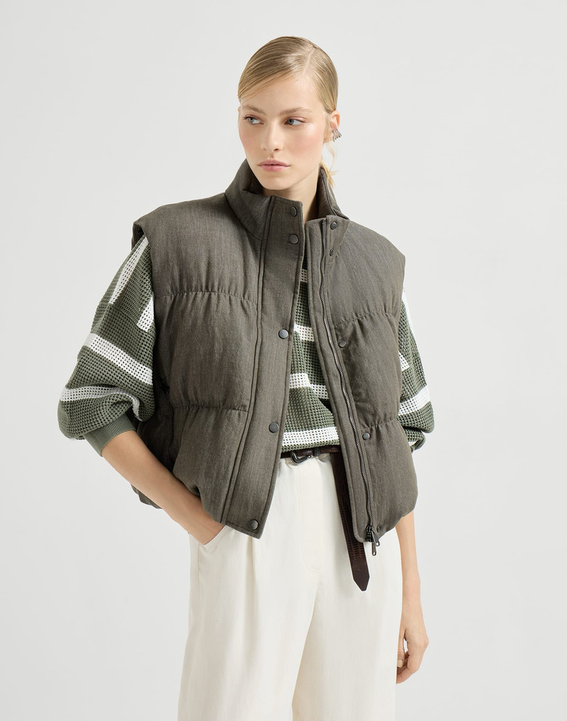 Cotton denim-effect twill down vest with monili 5