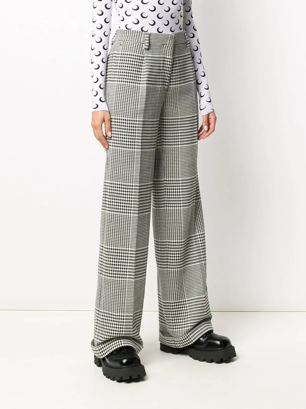 bold check print straight-leg trousers - 3