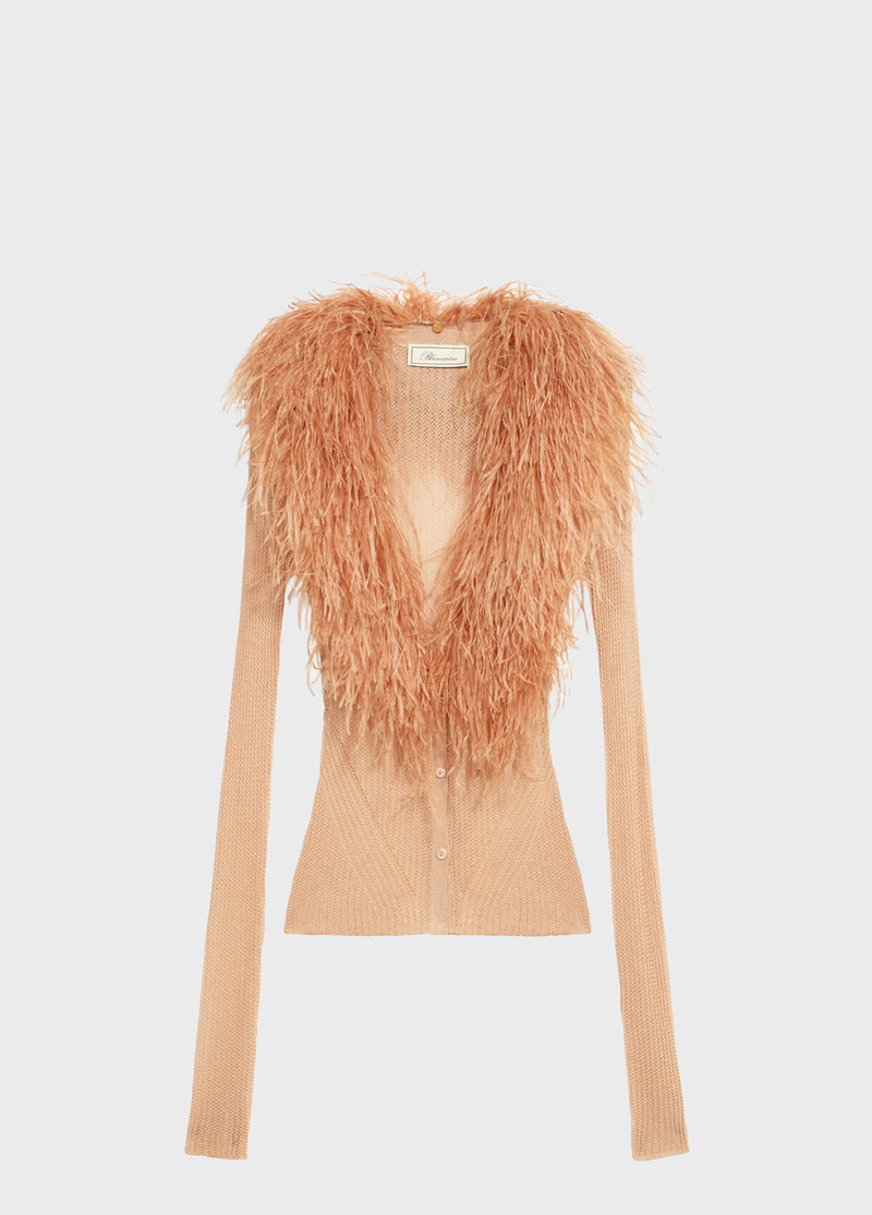 KNIT CARDIGAN WITH FEATHERED NECK 1