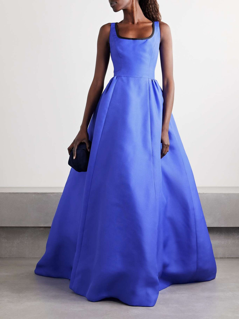 CAROLINA HERRERA Pleated silk-gazar gown Bright blue outlook