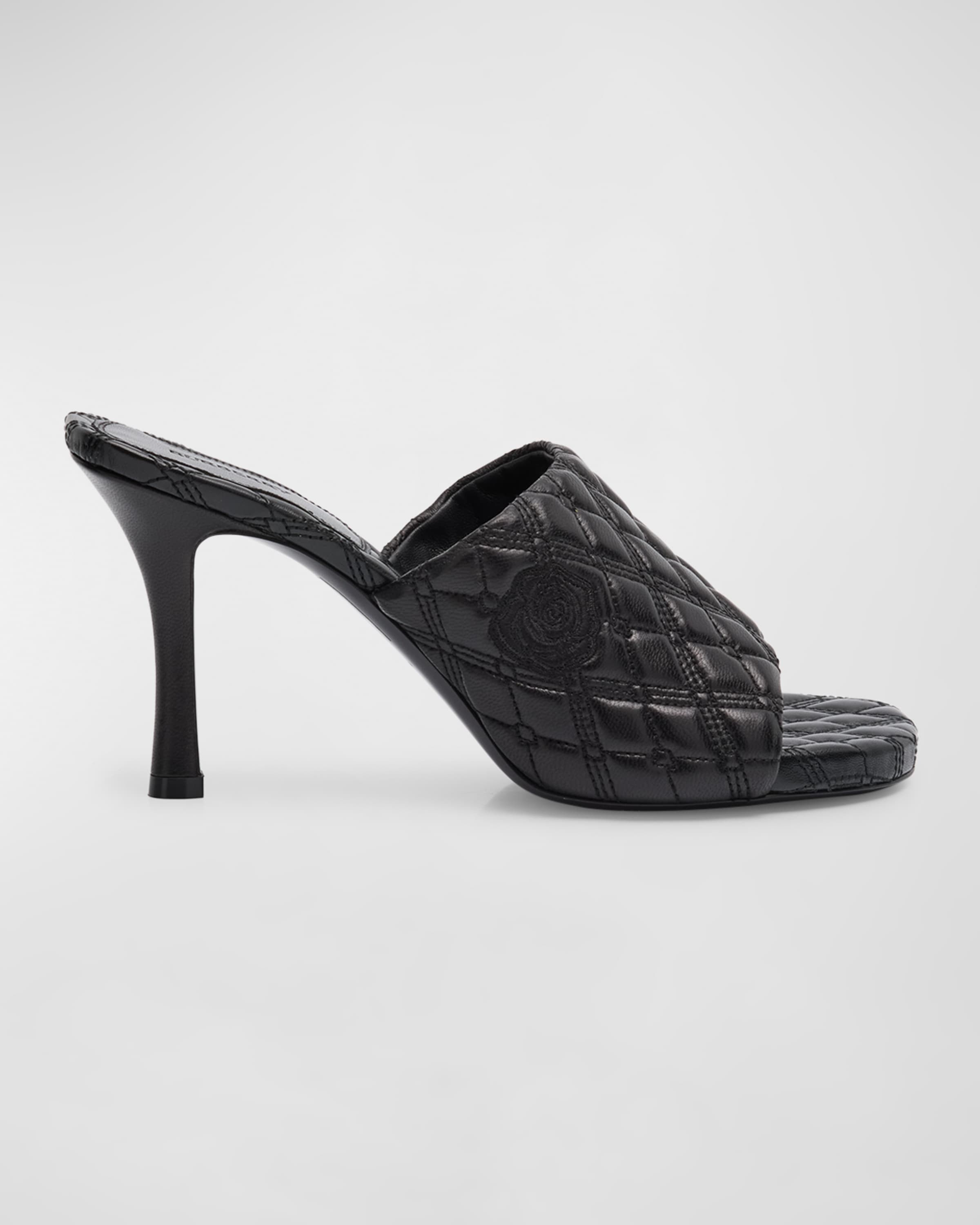 Quilted Leather Rose Mule Sandals - 1