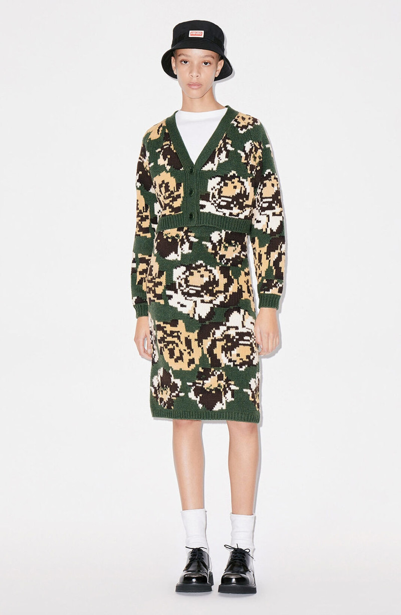 KENZO Pixel Flowers' wool midi skirt outlook