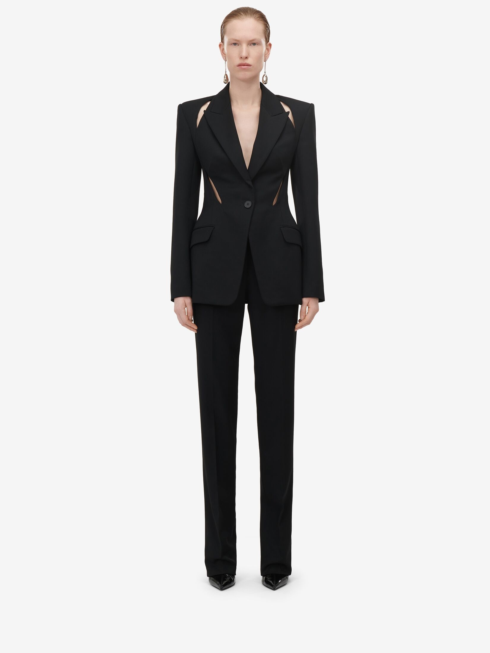 Women's Slashed Single-breasted Jacket in Black - 2