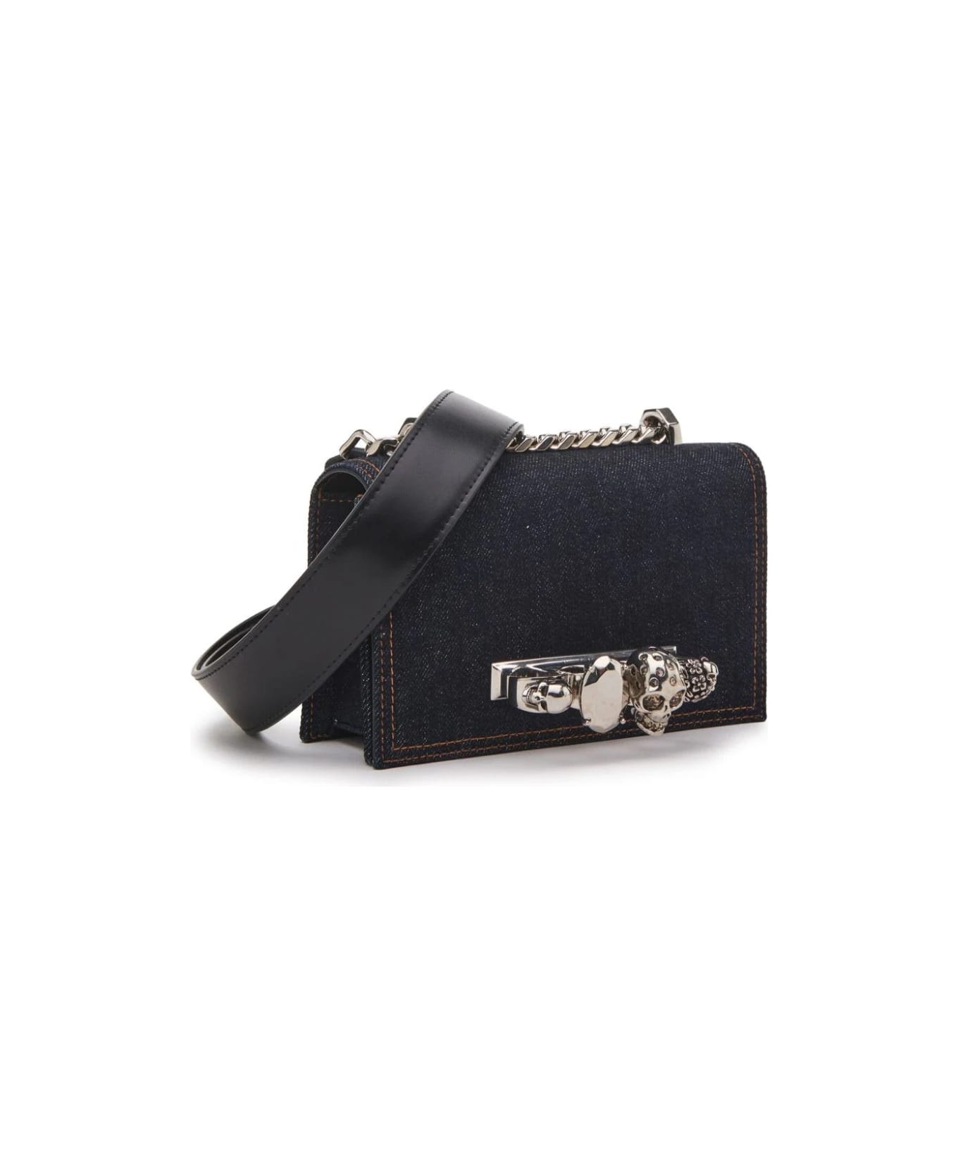 Mini Biker Jewelled Satchel Bag In Denim - 2